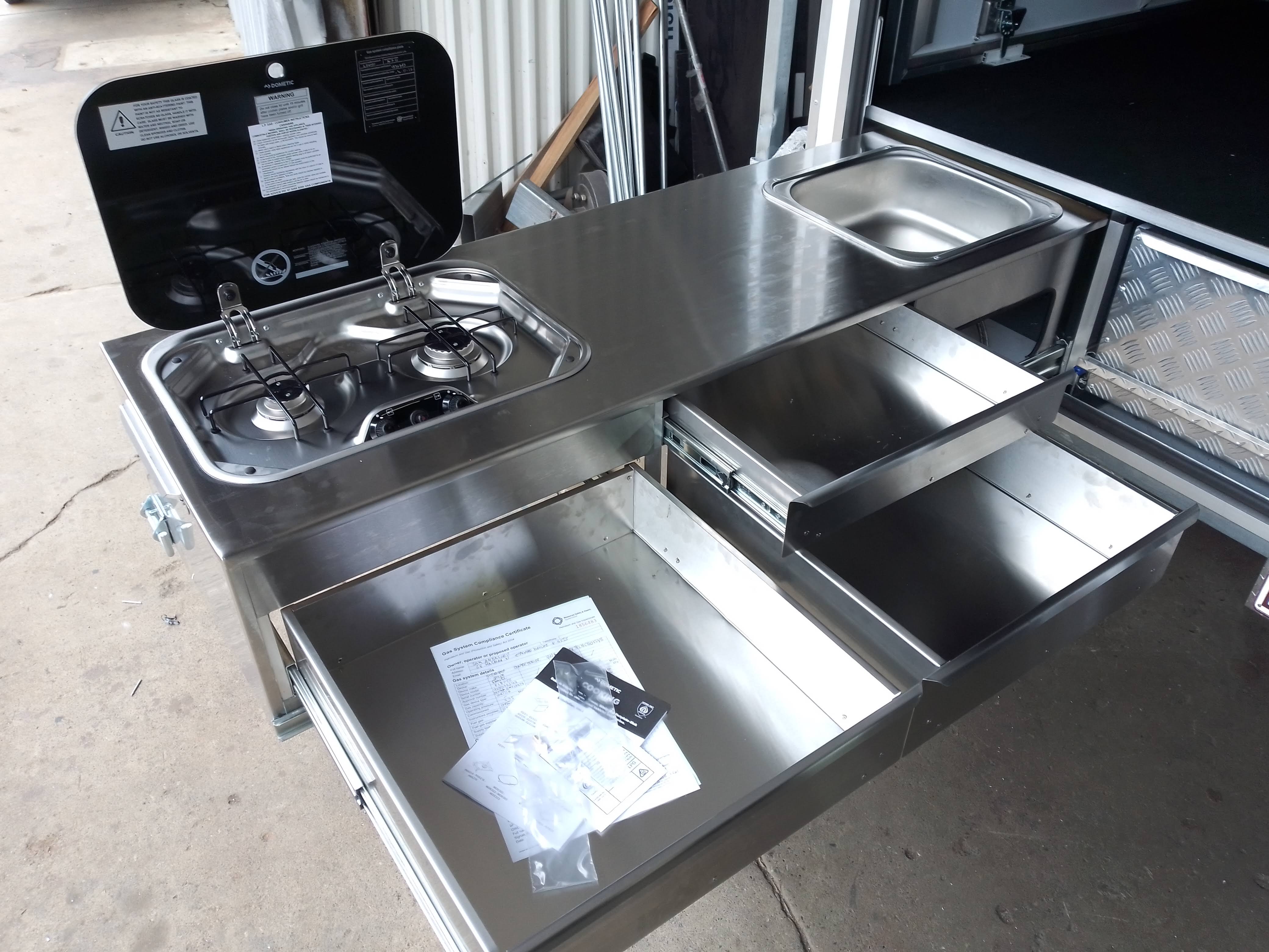 slide out kitchen sink stove campervan
